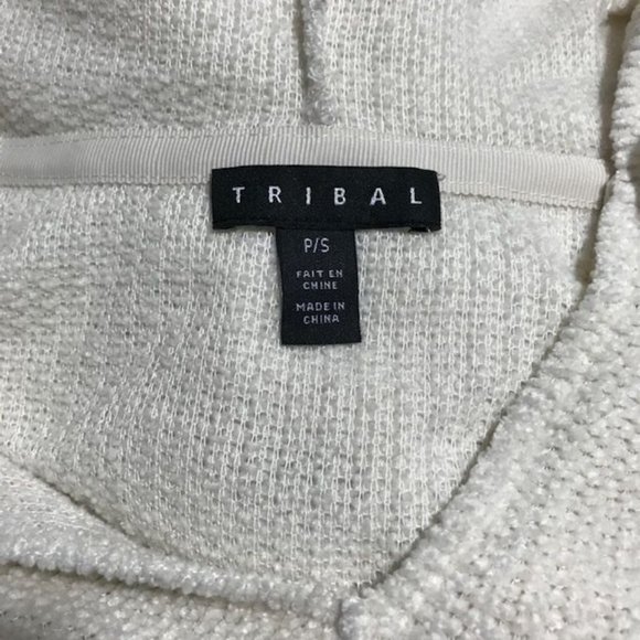 NWOT Tribal Ivory Chenille Drawstring Grommet Curved Hem Sweater Hoodie - Picture 15 of 16